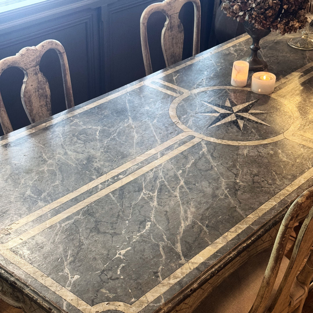 French Antique Louis XV Table presented in its original faux Marble paint  finish-Suzie Anderson Home