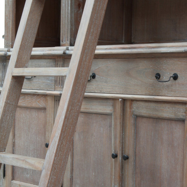 Throsby Bookcase with Ladder | Weathered Oak Stain-Suzie Anderson Home