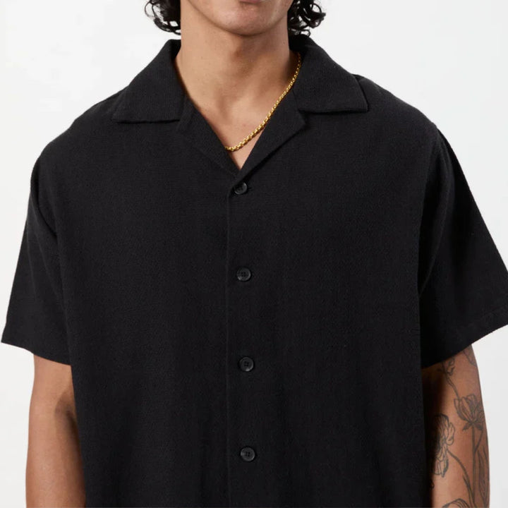 Simple | Waffle Short Sleeve Shirt | Black-Suzie Anderson Home